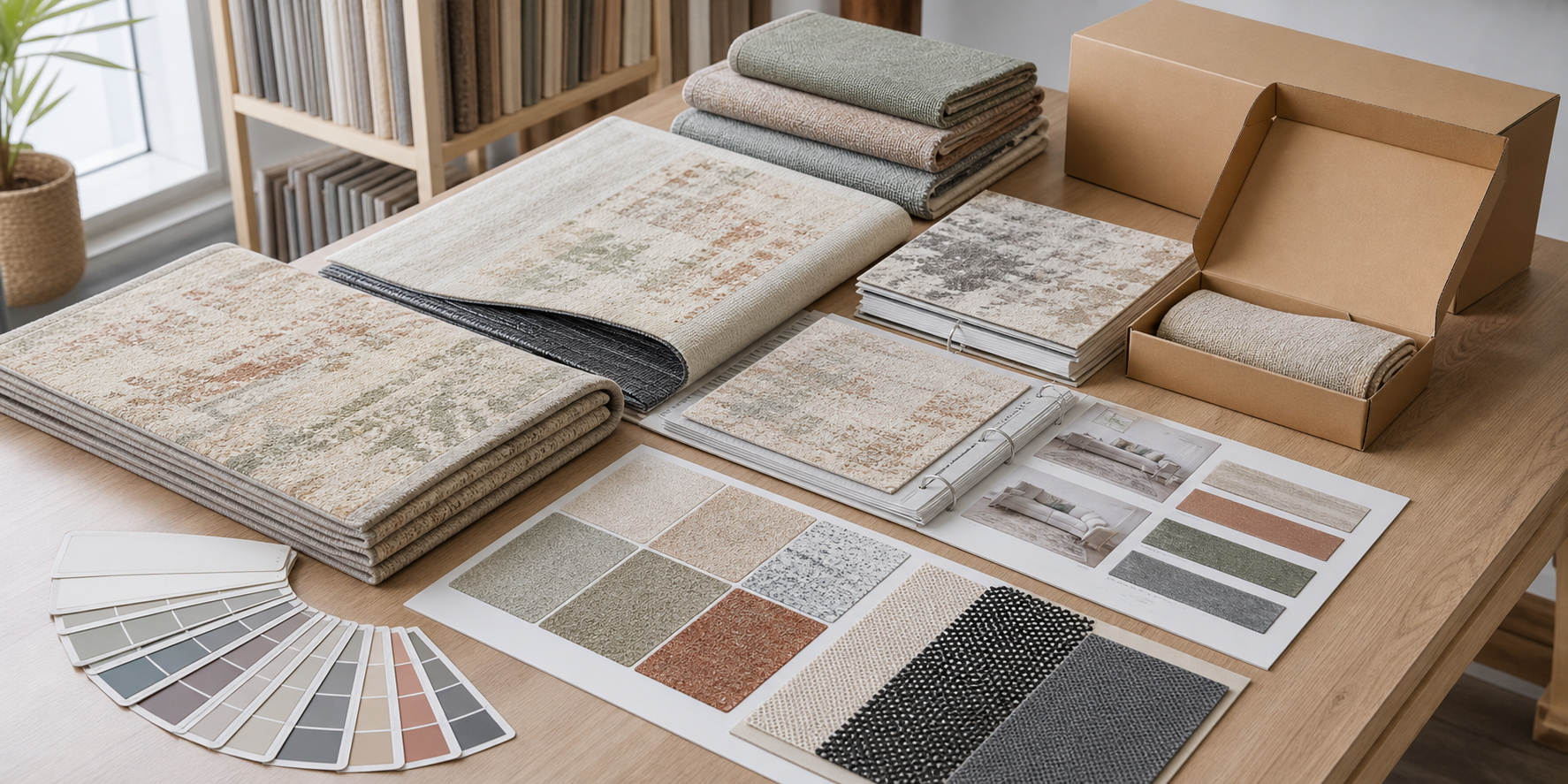 Private label washable rug samples with backing and packaging