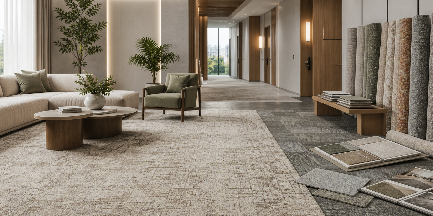 Washable project carpet and modular rug sample scene