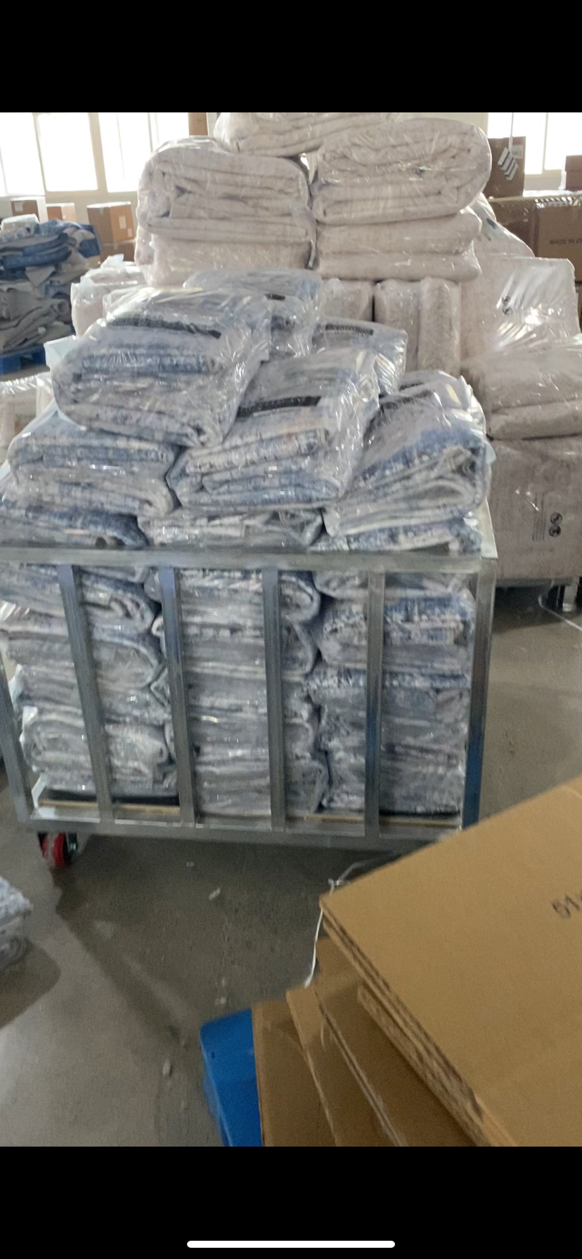 Packed washable rug samples in factory